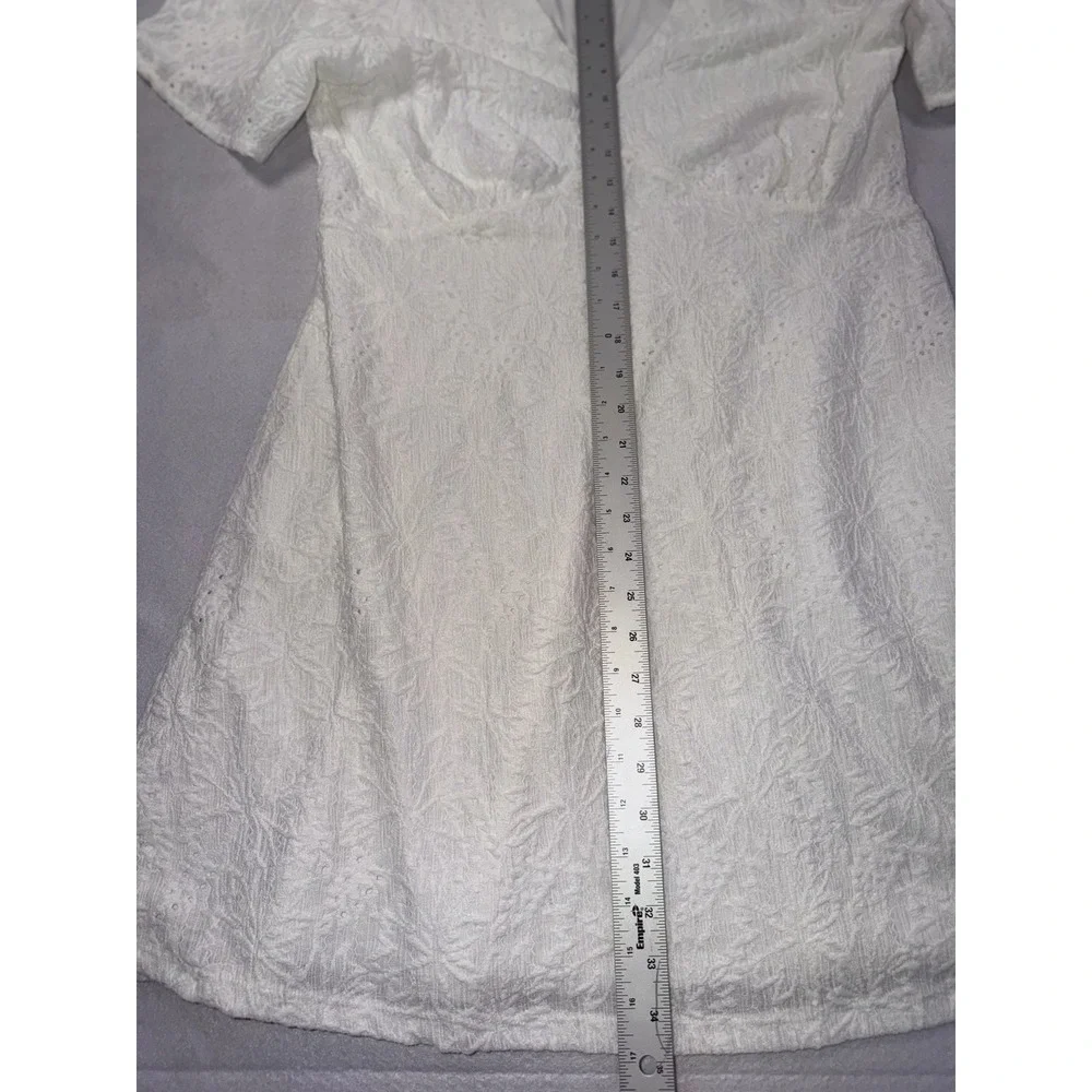 MICHAEL KORS Womens Smocked Eyelet-Embroidered Dress White Sz S V Neck Flare